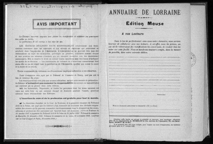 Annuaire administratif, commercial et industriel de la Meuse 1930