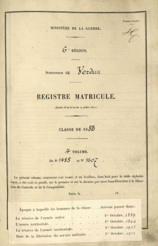 1885 - Registre matricules n° 1485-1607 [et aussi cantons de Briey, Chambley et Conflans]