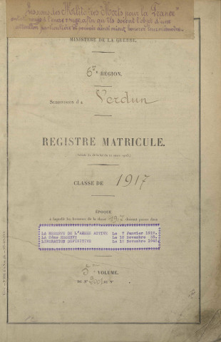 1917 - Registre matricules n° 2001-2264