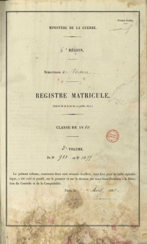 1880 - Registre matricules n° 981-1477