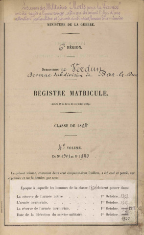 1894 - Registre matricules n° 1501-1966 [et aussi canton de Briey]