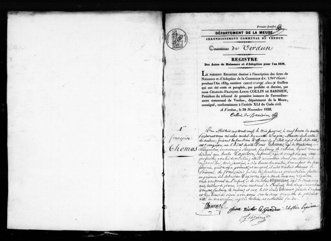 Naissances, Mariages, Décès (1839-1839)