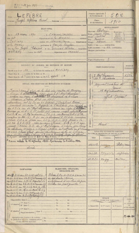 1910 - Registre matricules n° 501-1000