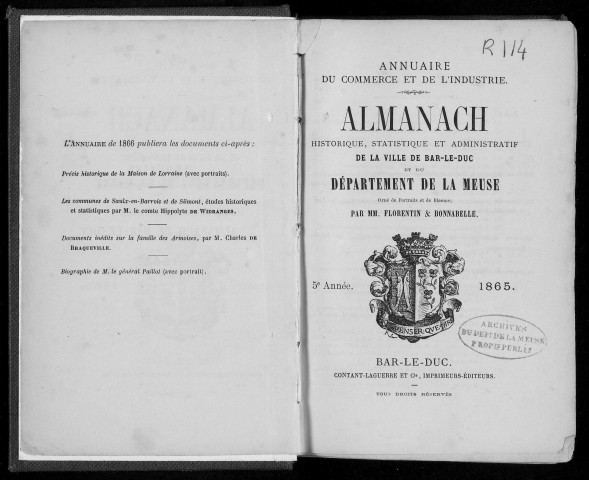 Annuaire administratif, commercial et industriel de la Meuse 1865-1866