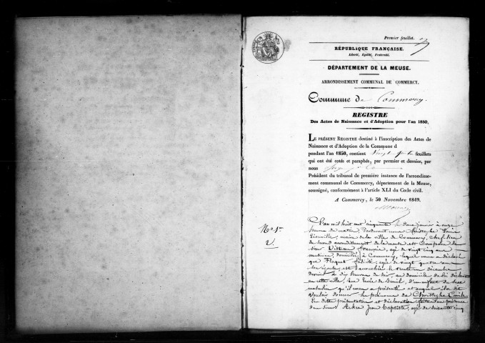 Naissances, Mariages, Décès (1850)