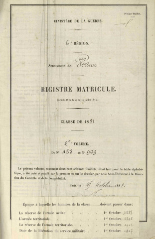 1881 - Registre matricules n° 485-969