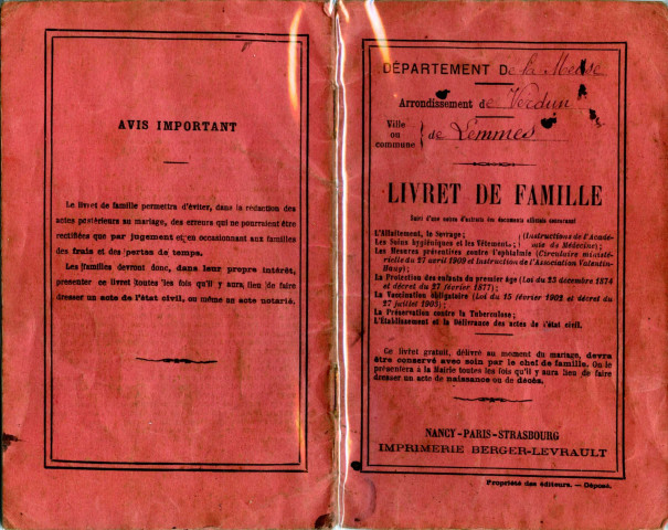 Journal de guerre, correspondances, livret de famille et militaire relatifs à André Millet.