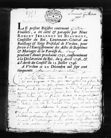 Baptêmes, Mariages, Sépultures (1751-1765)