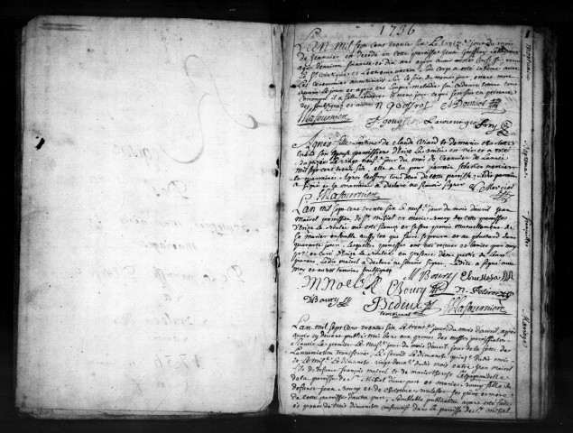 Baptêmes, Mariages, Sépultures (1736-1756)