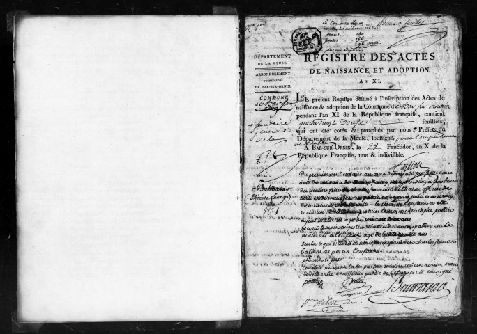 Naissances, Mariages, Décès (1803)