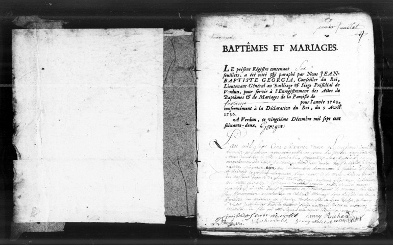 Baptêmes, Mariages, Sépultures (1763-1791)