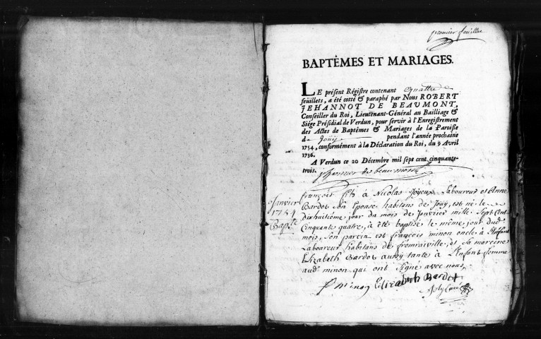 Baptêmes, Mariages, Sépultures (1754-1791)