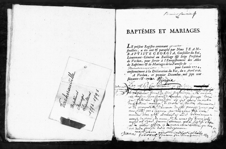 Baptêmes, Mariages, Sépultures (1774-1791)