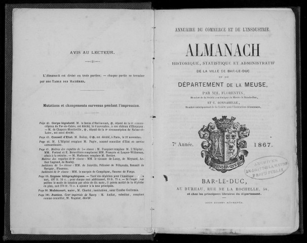 Annuaire administratif, commercial et industriel de la Meuse 1867-1868