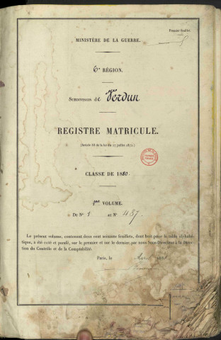 1880 - Registre matricules n° 1-487