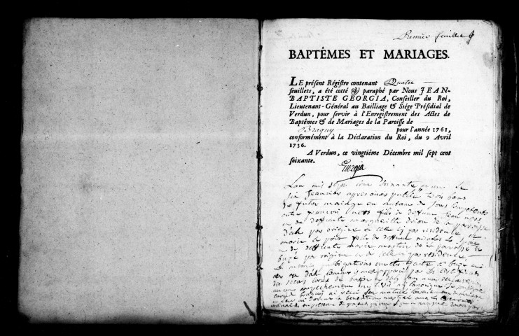 Baptêmes, Mariages, Sépultures (1761-1791)