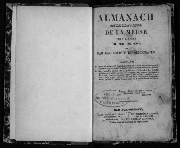 Almanach démocratique de la Meuse 1849