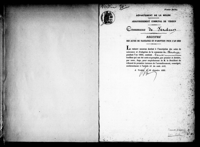 Naissances, Décès (1883-1883)