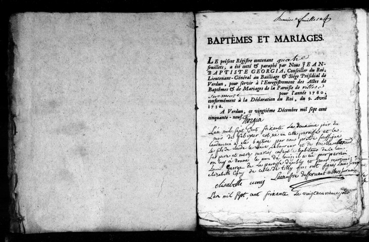 Baptêmes, Mariages, Sépultures (1760-1791)