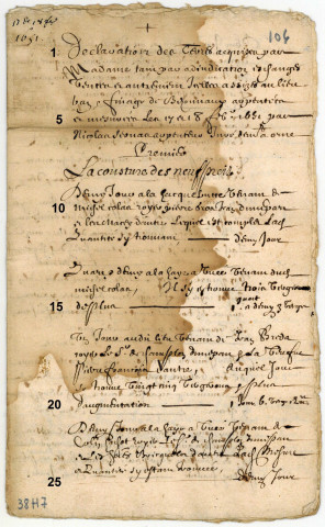 Déclaration des terres de la seigneurie de l'abbaye de Juvigny à Bezonvaux.