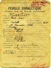 Registre militaire, carte postale, avis de décès concernant Paul Marlier.