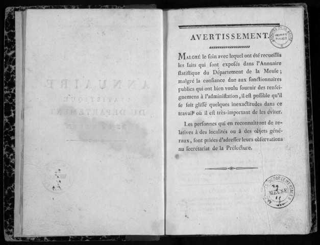 Annuaire statistique du département de la Meuse 1804