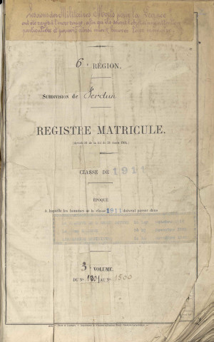 1911 - Registre matricules n° 1001-1500