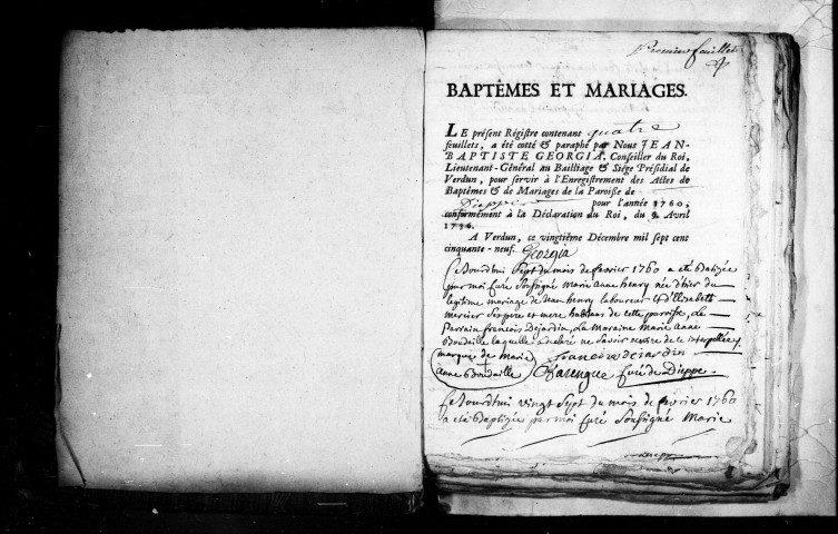 Baptêmes, Mariages, Sépultures (1760-1791)