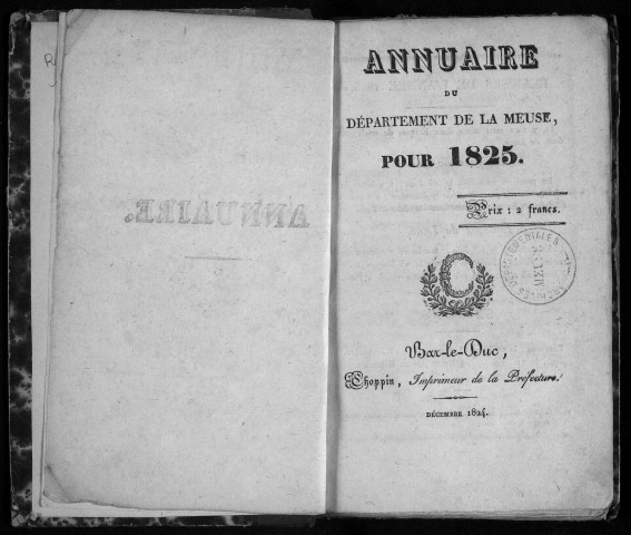 Annuaire du département de la Meuse Bar-le-Duc, 1825