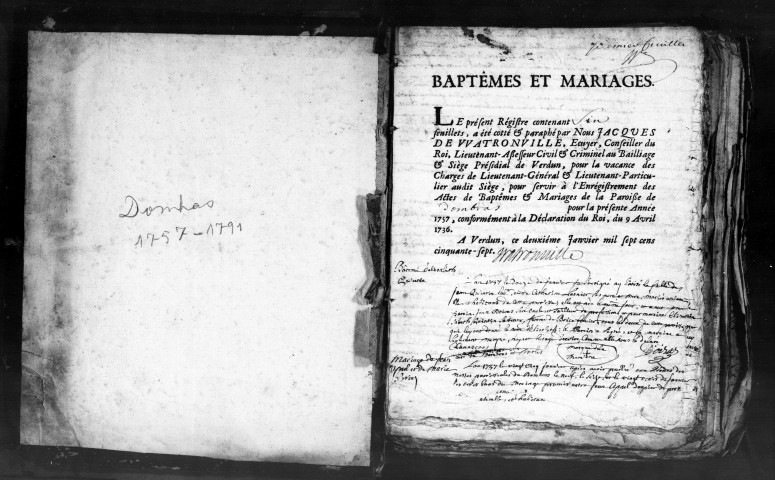 Baptêmes, Mariages, Sépultures (1757-1791)