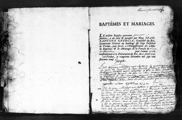 Baptêmes, Mariages, Sépultures (1770-1791)
