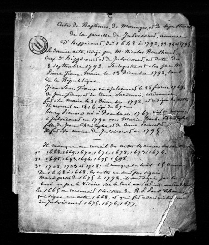 Baptêmes, Mariages, Sépultures (1648-1772)