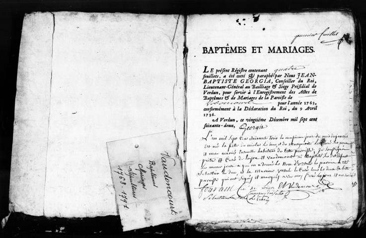 Baptêmes, Mariages, Sépultures (1763-1791)