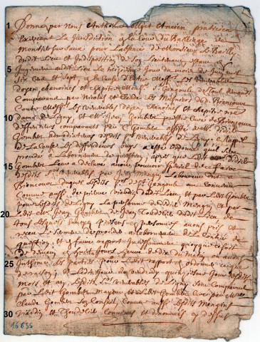 Procès-verbal d'abornement du douaire de l'église paroissiale de Biencourt-sur-Orge, dépendant de la collégiale Saint-Gengoult de Toul (13 juin 1607 ; copie du 13 avril 1691), page 1.