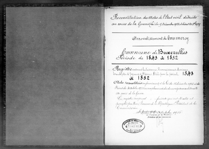 Naissances, Mariages, Décès (1843-1852)