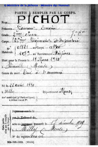 Livret militaire, correspondances, cartes postales,médailles, sacoche appartenant à Laurent Eugène Pichot.