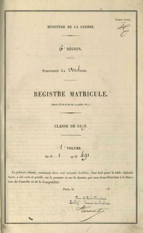 1879 - Registre matricules n° 1-491