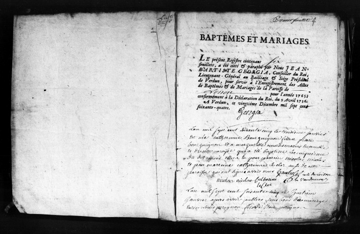 Baptêmes, Mariages, Sépultures (1765-1791)