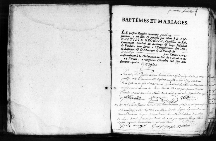Baptêmes, Mariages, Sépultures (1765-1790)