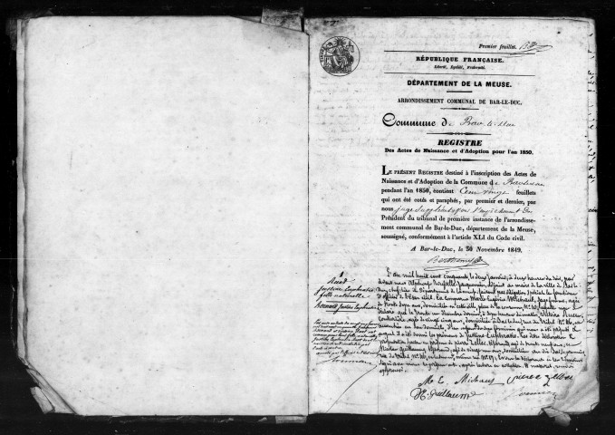 Naissances, Mariages, Décès (1850)