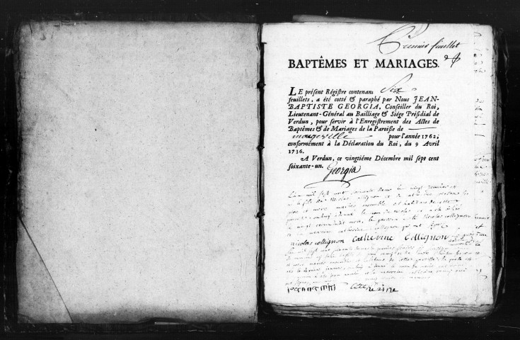Baptêmes, Mariages, Sépultures (1762-1791)