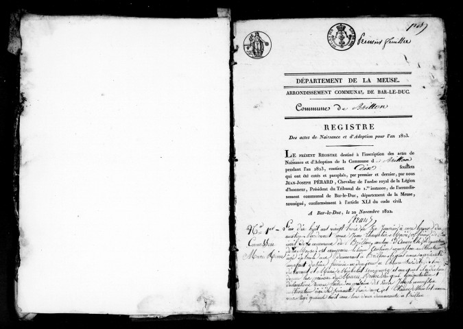 Naissances, Mariages, Décès (1823-1832)