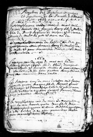 Baptêmes, Mariages, Sépultures (1663-1703)