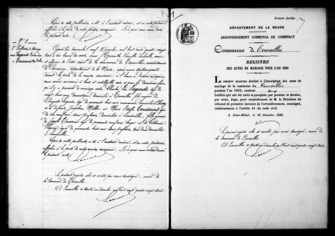 Naissances, Mariages, Décès (1883-1892)