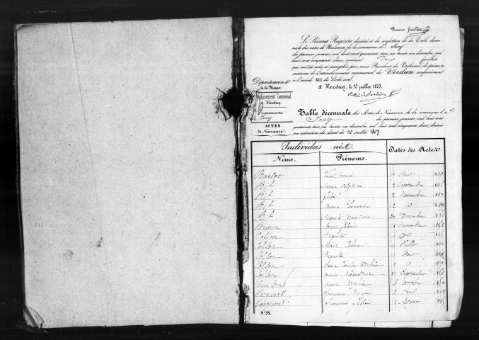 Naissances, Mariages, Décès (1843-1852)