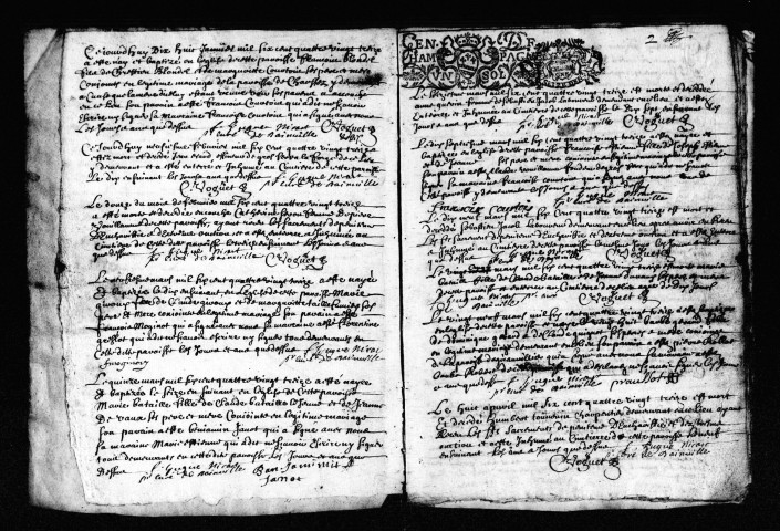 Baptêmes, Mariages, Sépultures (1693-1703)