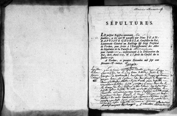 Baptêmes, Mariages, Sépultures (1774-1802)