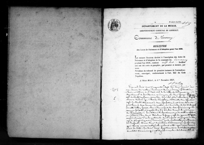 Naissances, Mariages, Décès (1858)