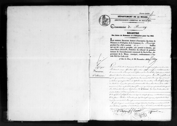 Naissances, Mariages, Décès (1843-1852)