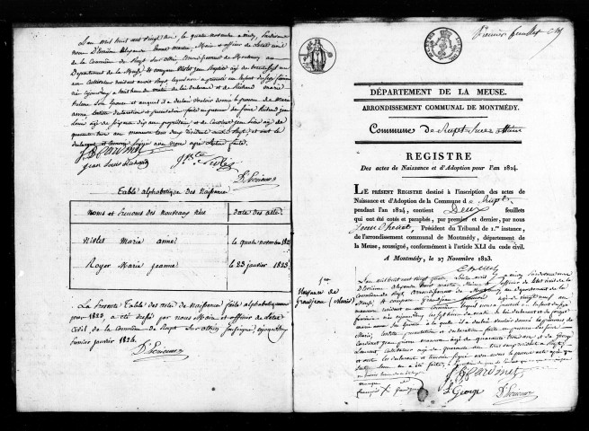 Naissances, Mariages, Décès (1823-1832)